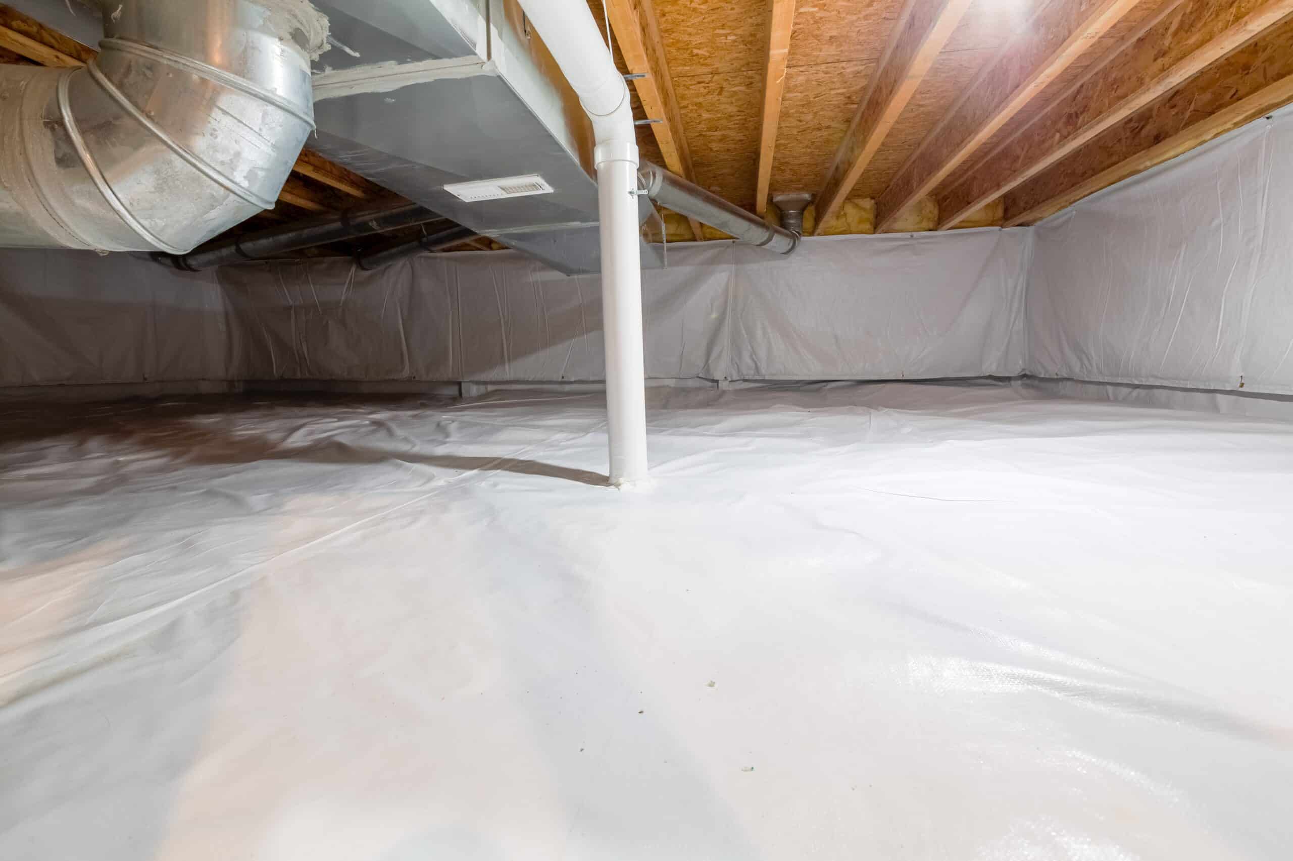 A white water vapor barrier encapsulating a crawlspace